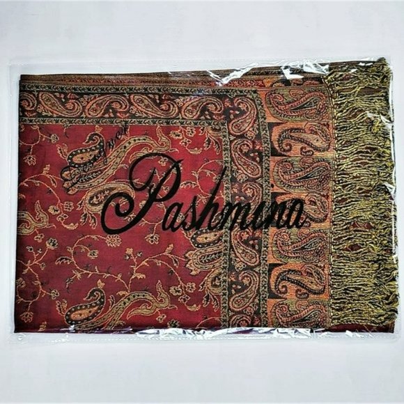 NWT Gorgeous Reversible Paisley Fringed Pashmina Shawl Evening Wrap - Picture 7 of 7